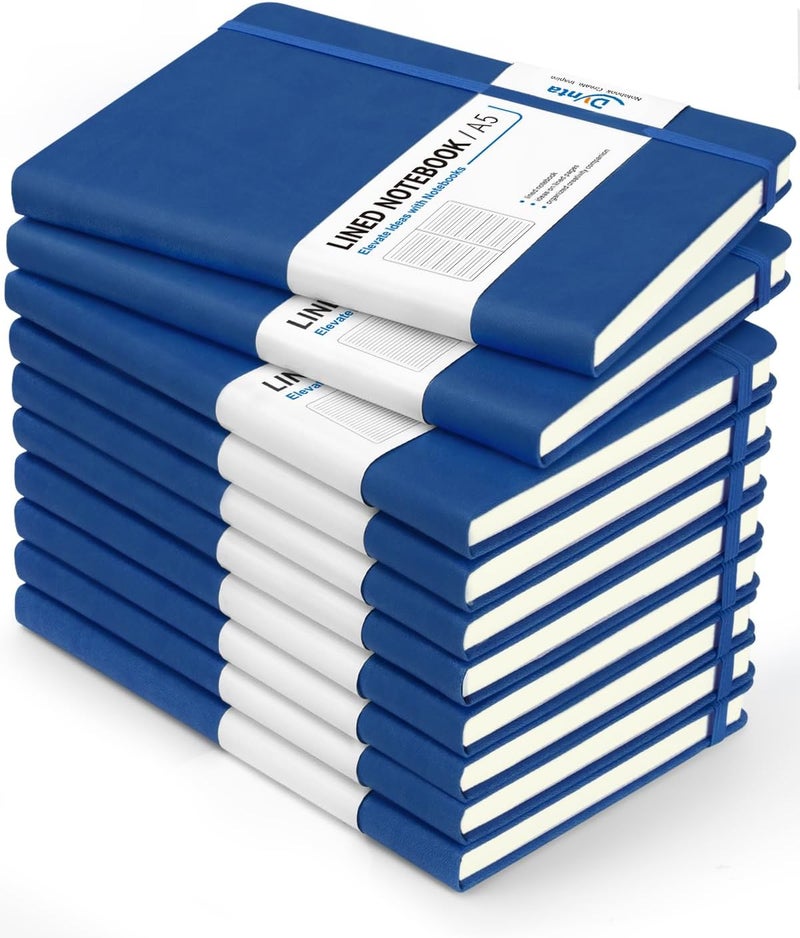 Dynta Hardcover Journal Notebooks, 10 Packs A5 Lined Journals Bulk for Writing 200 Pages/100Sheets, 8.4 x 5.8 inch, Classic Ruled Notebook for Work/Travel/College/Note Taking(Blue) - Image 1